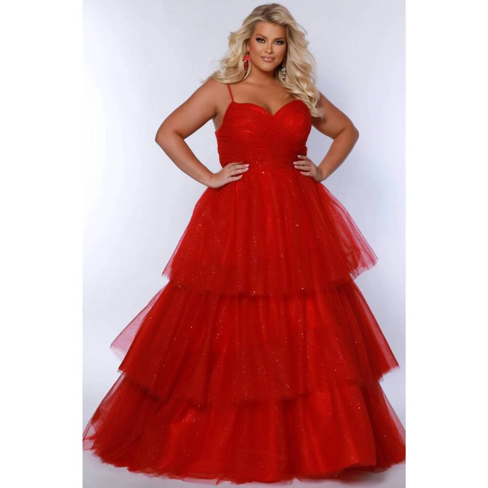 NEW SYDNEY'S CLOSET glitter tiered ball gown - plus in red
